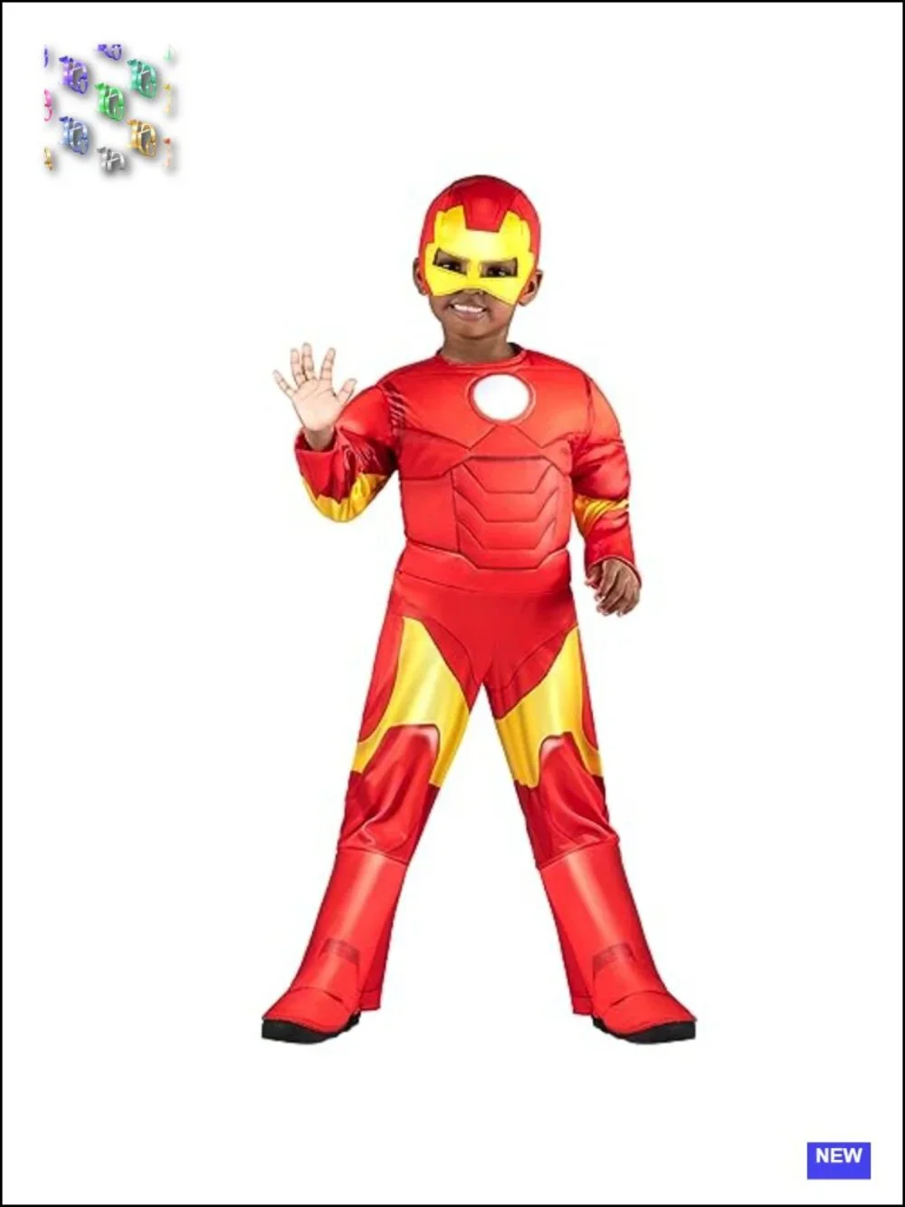Marvel Iron Man Toddler Deluxe Costume 3T-4T Padded Jumpsuit with Mask Halloween